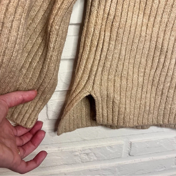 Mango MNG Neutral Tan Split Hem Ribbed Sweater, Women’s Size Small - Picture 2 of 7